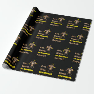 Eat Sleep Go Bananas Repeat Funny Cute Animal Monk Wrapping Paper