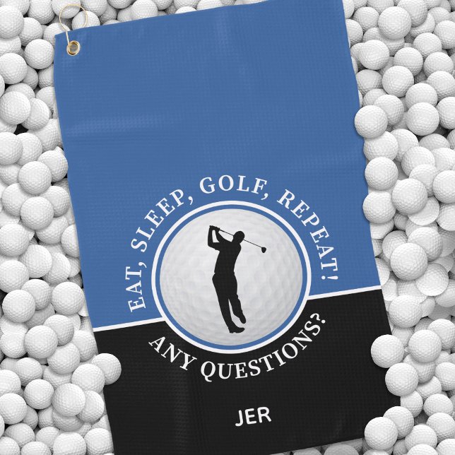 Eat Sleep Golf Repeat Blue Black Monogram Towel (Creator Uploaded)
