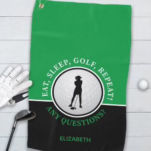 Eat Sleep Golf Repeat Green Lady Golfer Towel
