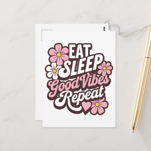 Eat Sleep Good Vibes Repeat Postcard (Front/Back In Situ)