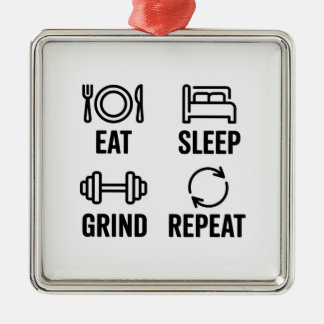 Eat. Sleep. Grind. Repeat Metal Tree Decoration