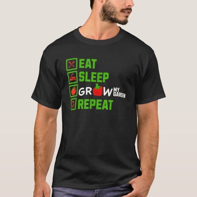 EAT Sleep Grow My Garden Repeat Boys Girls Gamer G T-Shirt (Front)