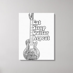 Eat sleep guitar repeat. rerto black and white canvas print
