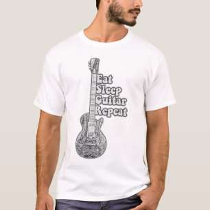 Eat sleep guitar repeat. rerto black and white T-Shirt