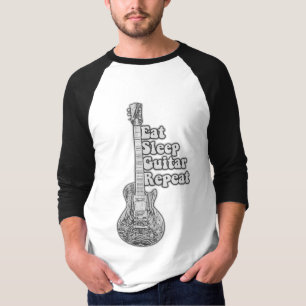 Eat sleep guitar repeat. vintage black and white T-Shirt