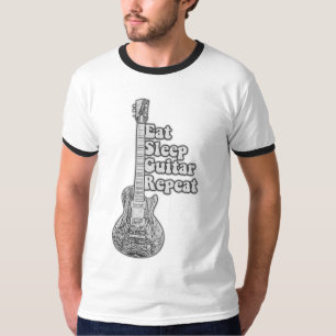 Eat sleep guitar repeat. vintage black and white T-Shirt
