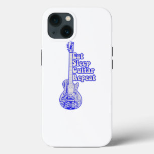 Eat sleep guitar repeat. vintage blue guitar iPhone 13 case