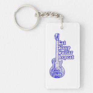 Eat sleep guitar repeat. vintage blue guitar key ring