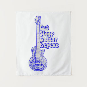 Eat sleep guitar repeat. vintage blue guitar tapestry