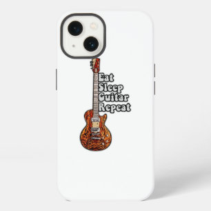 Eat sleep guitar repeat. vintage colorful iPhone 13 case