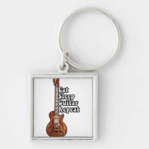 Eat sleep guitar repeat. vintage colorful key ring