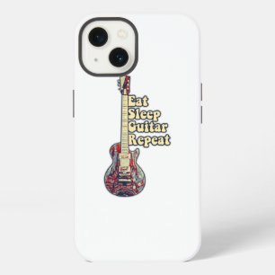 Eat sleep guitar repeat. vintage colourful guitar iPhone 13 case