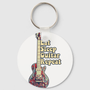 Eat sleep guitar repeat. vintage colourful guitar key ring