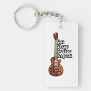 Eat sleep guitar repeat. vintage colourful key ring