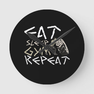 Eat Sleep Gym Repeat Funny Quote Round Clock