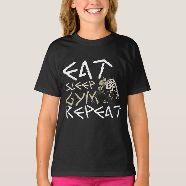 Eat Sleep Gym Repeat Funny Quote T-Shirt (Front)
