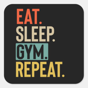 Eat Sleep gym Repeat retro vintage colours Square Sticker