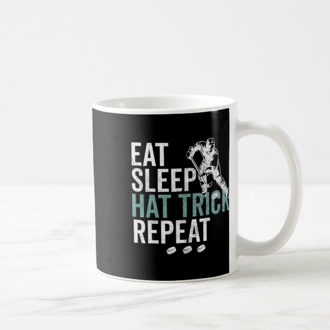 Eat Sleep Hat Trick Repeat Cool Ice Hockey Puck Fa Coffee Mug (Right)