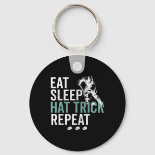 Eat Sleep Hat Trick Repeat Cool Ice Hockey Puck Fa Key Ring