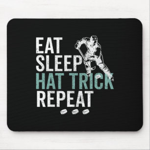 Eat Sleep Hat Trick Repeat Cool Ice Hockey Puck Fa Mouse Mat