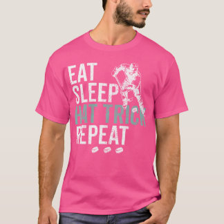 Eat Sleep Hat Trick Repeat Cool Ice Hockey Puck Fa T-Shirt