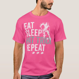 Eat Sleep Hat Trick Repeat Cool Ice Hockey Puck Fa T-Shirt