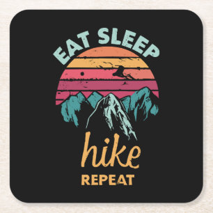 Eat, Sleep, Hike, Repeat Square Paper Coaster