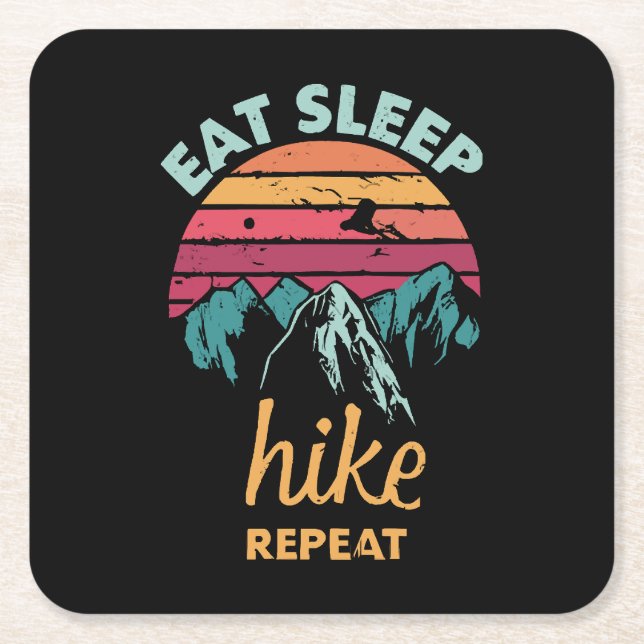 Eat, Sleep, Hike, Repeat Square Paper Coaster (Front)