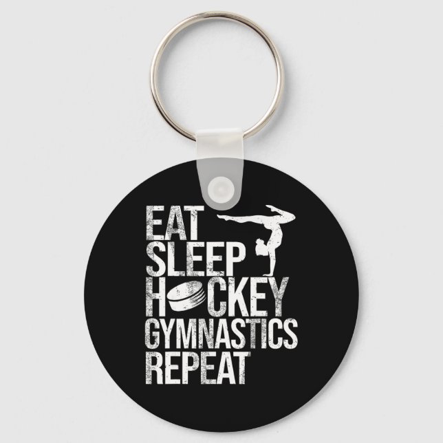 Eat Sleep Hockey Gymnastics Repeat Sport Player Gy Key Ring (Front)