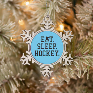 Eat Sleep Hockey - Hockey Lovers Snowflake Pewter Christmas Ornament
