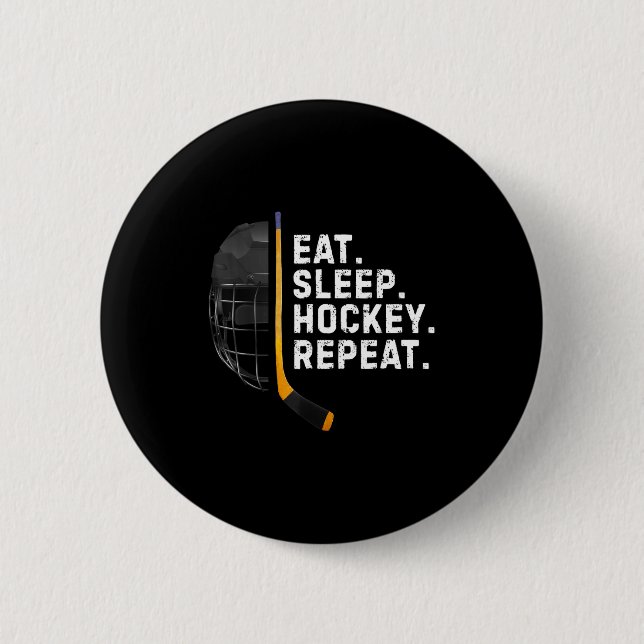 Eat Sleep Hockey Repea Funny Cool Hockey Player  6 Cm Round Badge (Front)
