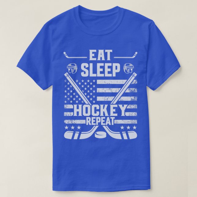 Eat Sleep Hockey Repeat Distressed American Flag H T-Shirt (Design Front)