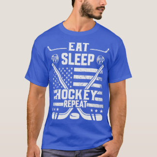 Eat Sleep Hockey Repeat Distressed American Flag H T-Shirt