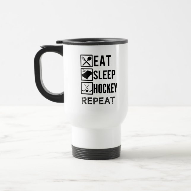 Eat Sleep Hockey Repeat funny coffee mug (Left)