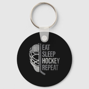 Eat Sleep Hockey Repeat Funny Ice Hockey Players L Key Ring