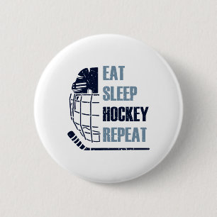 Eat Sleep Hockey Repeat Funny Mask Stick Ice Hokey 6 Cm Round Badge
