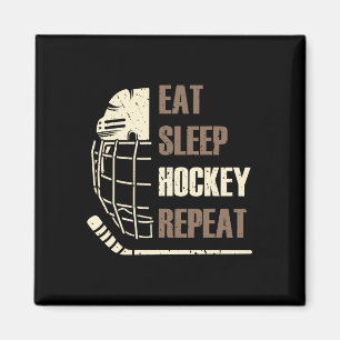Eat Sleep Hockey Repeat Funny Mask Stick Ice Hokey Magnet