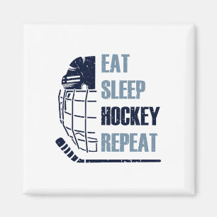 Eat Sleep Hockey Repeat Funny Mask Stick Ice Hokey Magnet