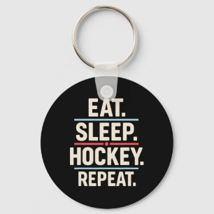 Eat Sleep Hockey Repeat Funny Player Fan Quote Key Ring