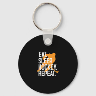 Eat Sleep Hockey Repeat Funny Sports Hockey Key Ring