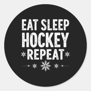 Eat Sleep Hockey Repeat Funny Winter Sports Holida Classic Round Sticker