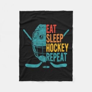Eat Sleep Hockey Repeat Hockey Fun Ice Hockey Fleece Blanket