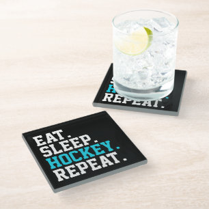 Eat Sleep Hockey Repeat -Hockey Lovers     Glass Coaster