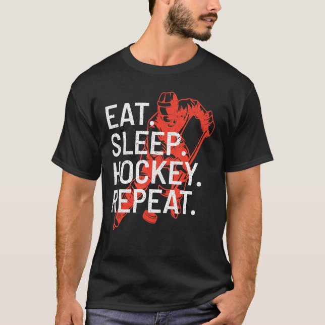 Eat Sleep Hockey Repeat Ice Hockey Player Retro Vi T-Shirt (Front)