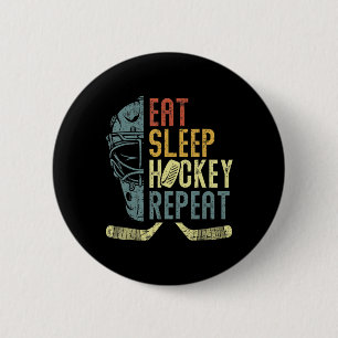 Eat Sleep Hockey Repeat Kids Adult Ice Hockey Retr 6 Cm Round Badge