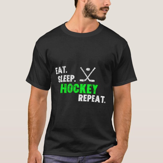Eat Sleep Hockey Repeat Long Sleeve Shirt Distress (Front)