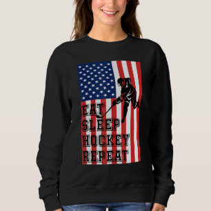 Eat Sleep Hockey Repeat Us Flag Sweatshirt