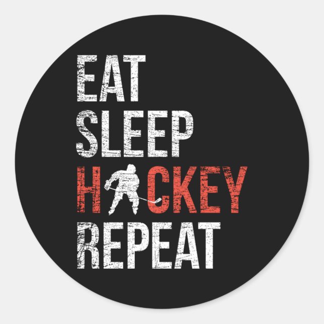 Eat Sleep Hockey Repeat Youth Ice Hockey Classic Round Sticker (Front)