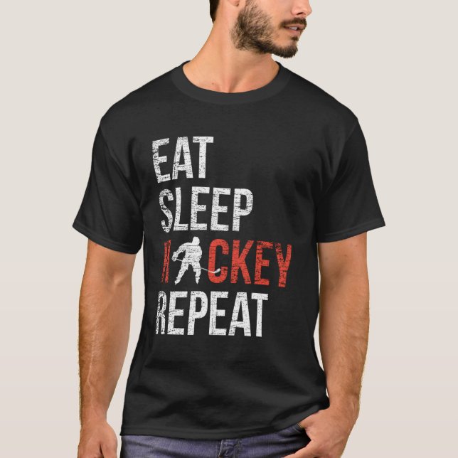 Eat Sleep Hockey Repeat Youth Ice Hockey T-Shirt (Front)