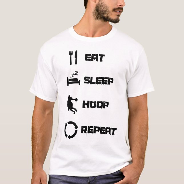 Eat Sleep Hoop Repeat, Basketball T-Shirt (Front)
